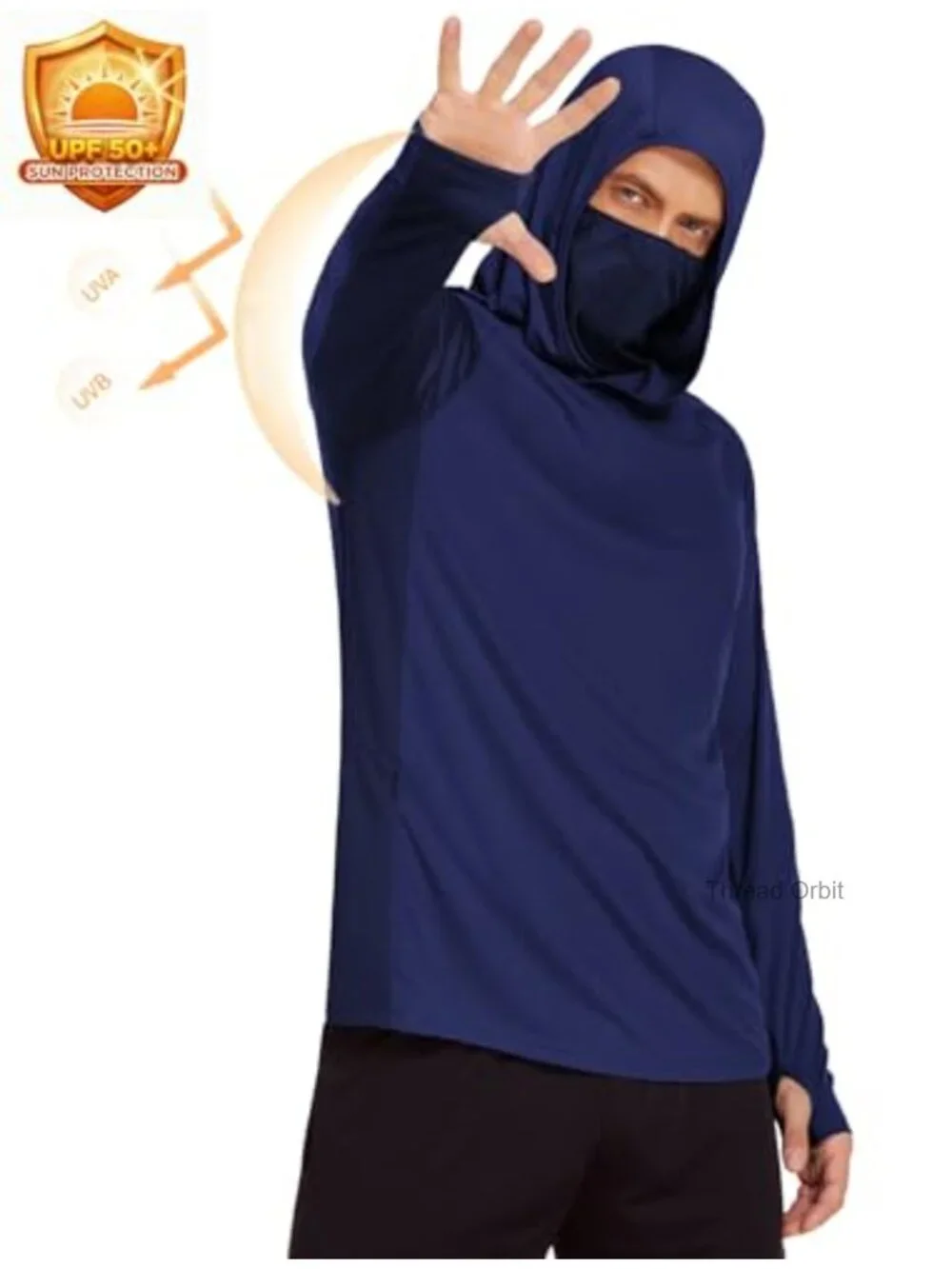 Men's UPF 50+ Long Sleeve Sun Protection Hoodie Rash Guard with Mask